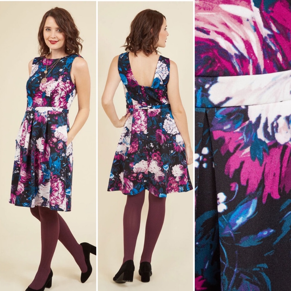 Adrianna Papell Floral A-line Dress w/ POCKETS, 2